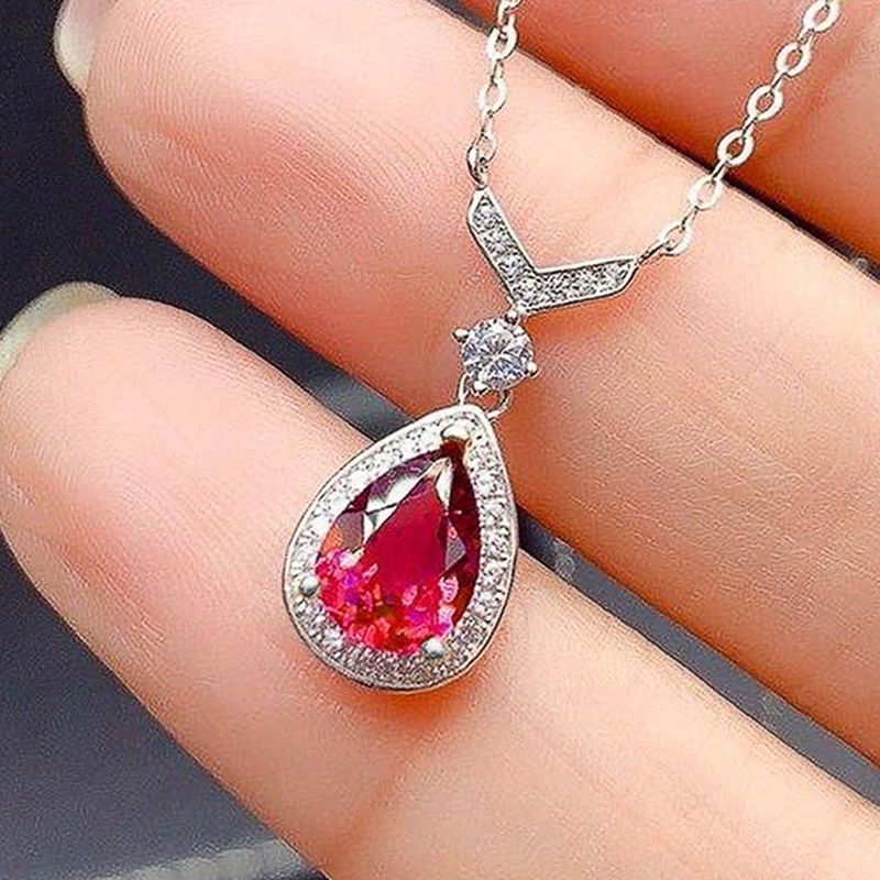 Terang Merah Pir Kubik Zirconia Pernikahan Kalung Untuk Wanita Baru Mewah Fashion Pertunangan Anniversary Pesta Perhiasan