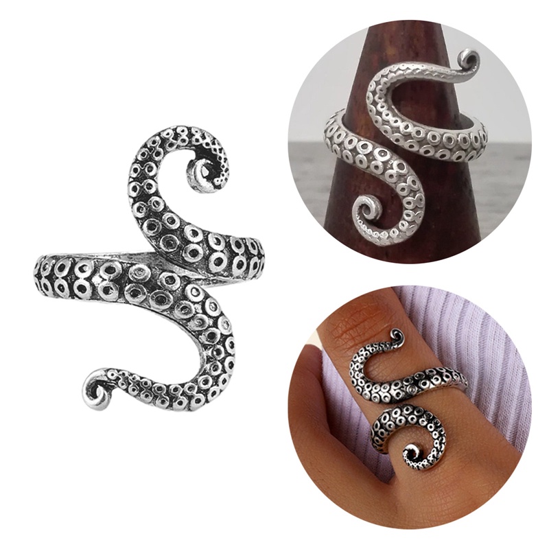 Unik Punk Gurita Cumi Cinta Hati Pembukaan Cincin Untuk Wanita Pria Trendi Hitam Hewan Hip Hop Jari Cincin Pesta Perhiasan Hadiah