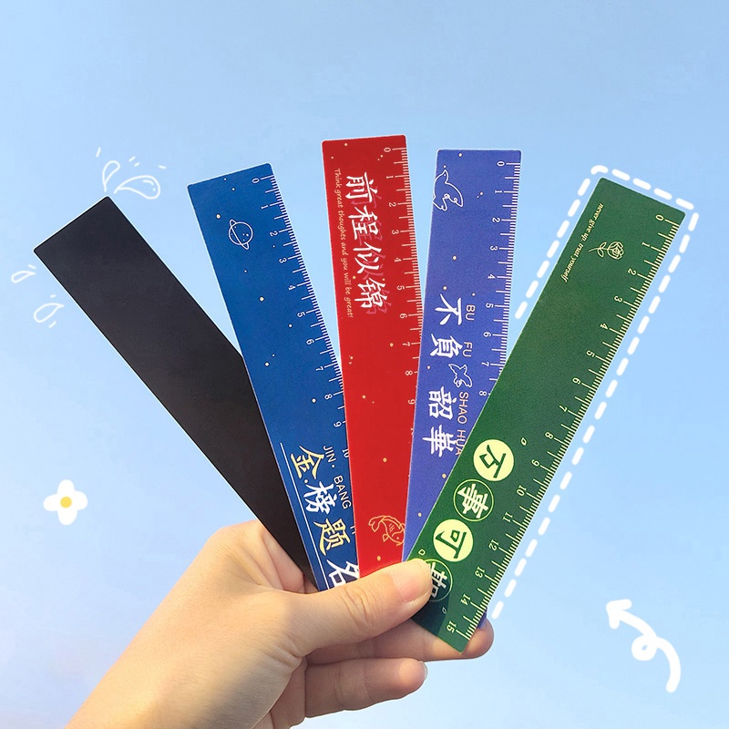 4pcs 15cm Seri Kata-Kata Inspiratif Straightedge Ruler Student Portable Magnetic Soft Rulers Set