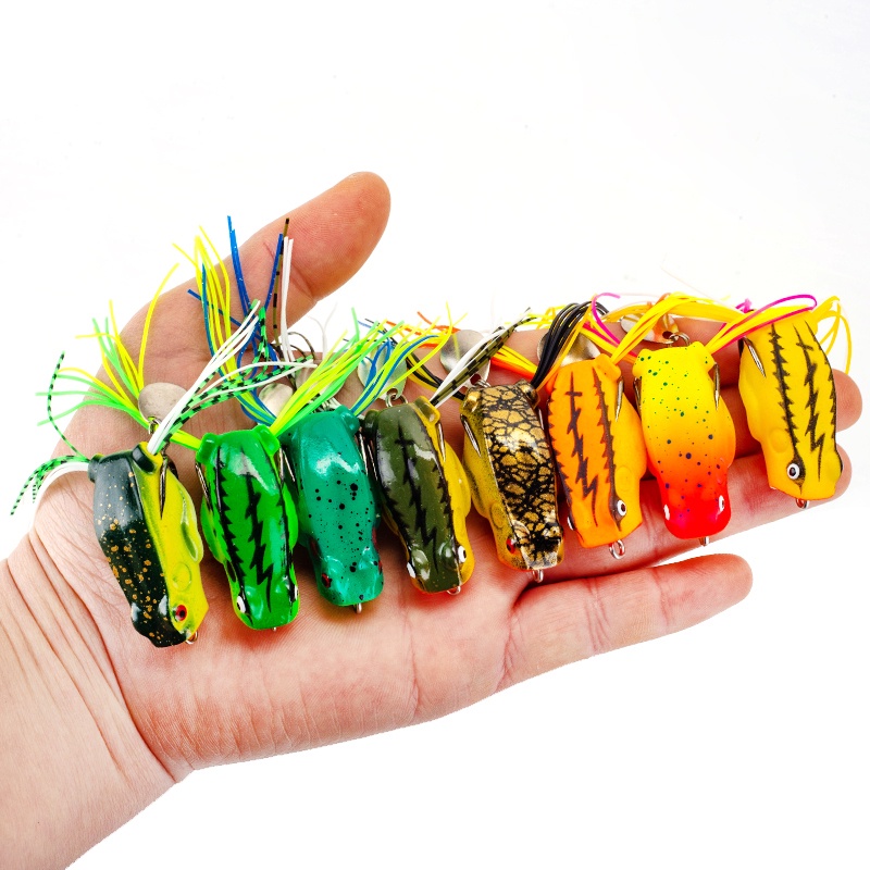 1pcs Soft Frog Lure 4.0cm/7.5g 3D Eyes Snakehead Spoon Umpan Pancing Mengambang Casting Swimbait Topwater Toman Umpan Ikan Dengan Payet