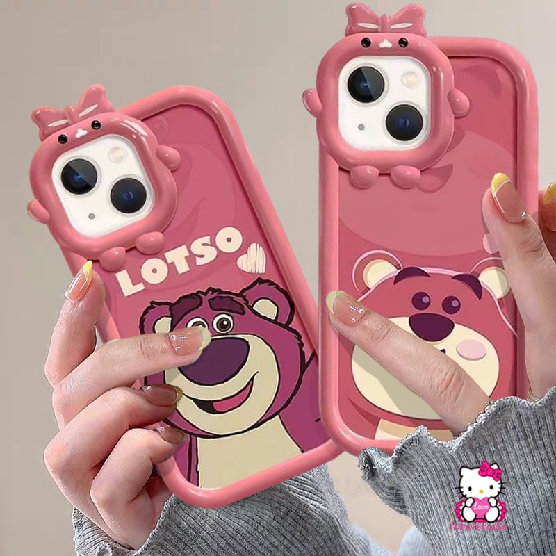 Cute Manyo Strawberry Bear Casing Vivo Y22 Y12i Y15 Y12 Y30 Y55 V23 Y31 Y16 Y17 Y33s Y20 Y22s Y02s Y21 V25E Y75 V25 Y35 Y15s Y11 V23E Y91 Y15A 3D Ikatan Simpul Little Monster Lens Case