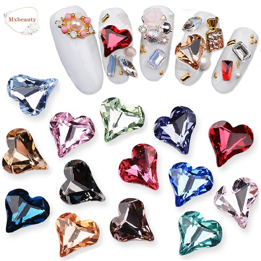 Chifeng 10PCS Ornamen Kristal Berlian Imitasi Bentuk Hati Ukuran 8MM Untuk Dekorasi Nail Art DIY