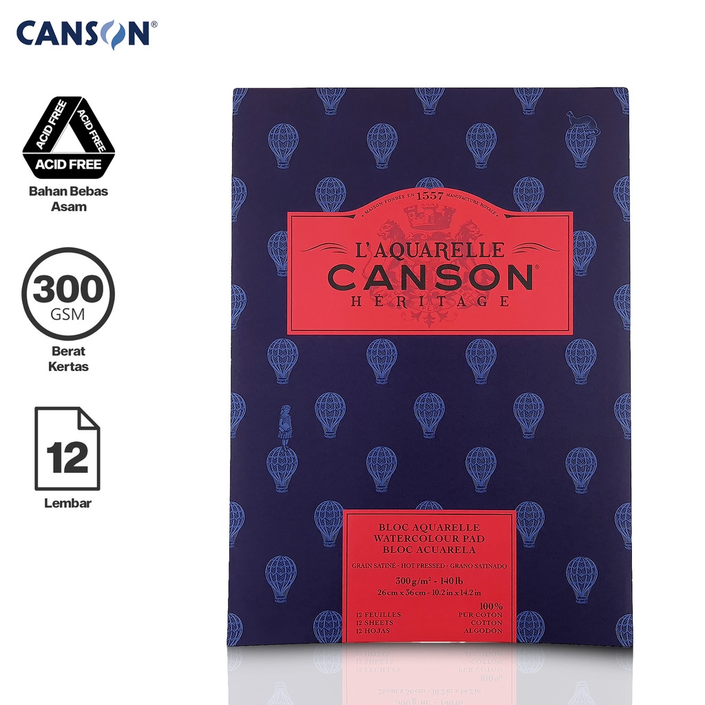

Canson Héritage Kertas Cat Air 12 Lembar 26 x 36 CM Watercolor Pad Hot Pressed Kertas Lukis 100% Cotton