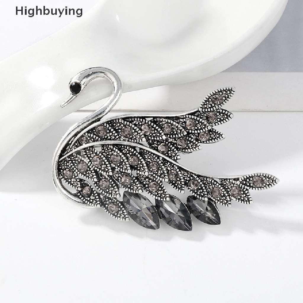 Hbid Retro Fashion Zirkon Kristal Swan Bros Pin Elegan Perhiasan Wanita Elegan Hewan Pin Aksesoris Pesta Coat Jewelry Glory