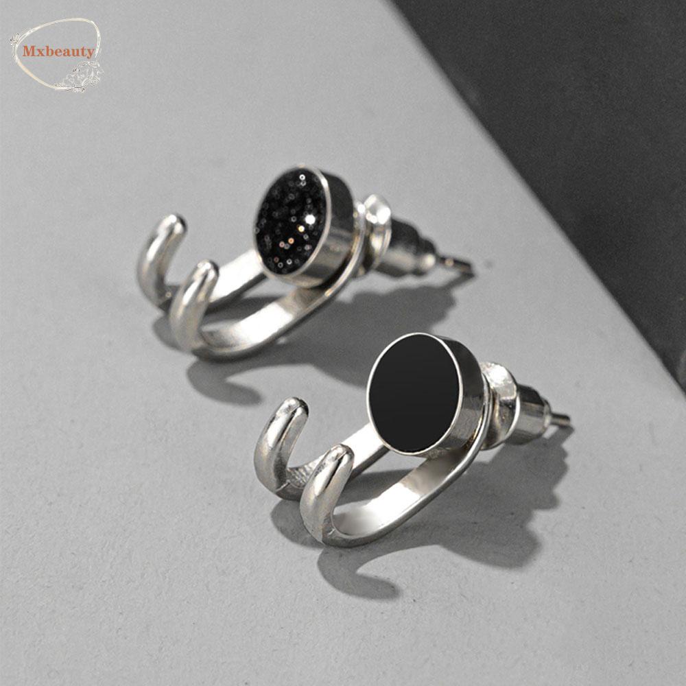 Mxbeauty MeStud Anting Kepribadian Vintage Punk925 Perak Jarum Hitam Onyx Cakar Punk Earrings