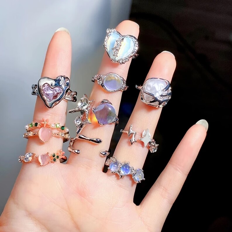 Fashion Zirkon Hati Bunga Bintang Cincin Kupu-Kupu Kristal Batu Permata Menjatuhkan Minyak Emas Dan Perak Rings Untuk Aksesoris Perhiasan Wanita