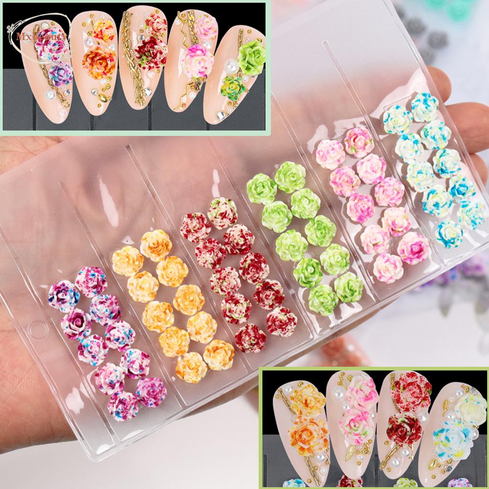 Mxbeauty 3D Mawar Resin Bunga Salon Warna-Warni Indah Permen Color Petal Nail Perhiasan Nail Rhinestones