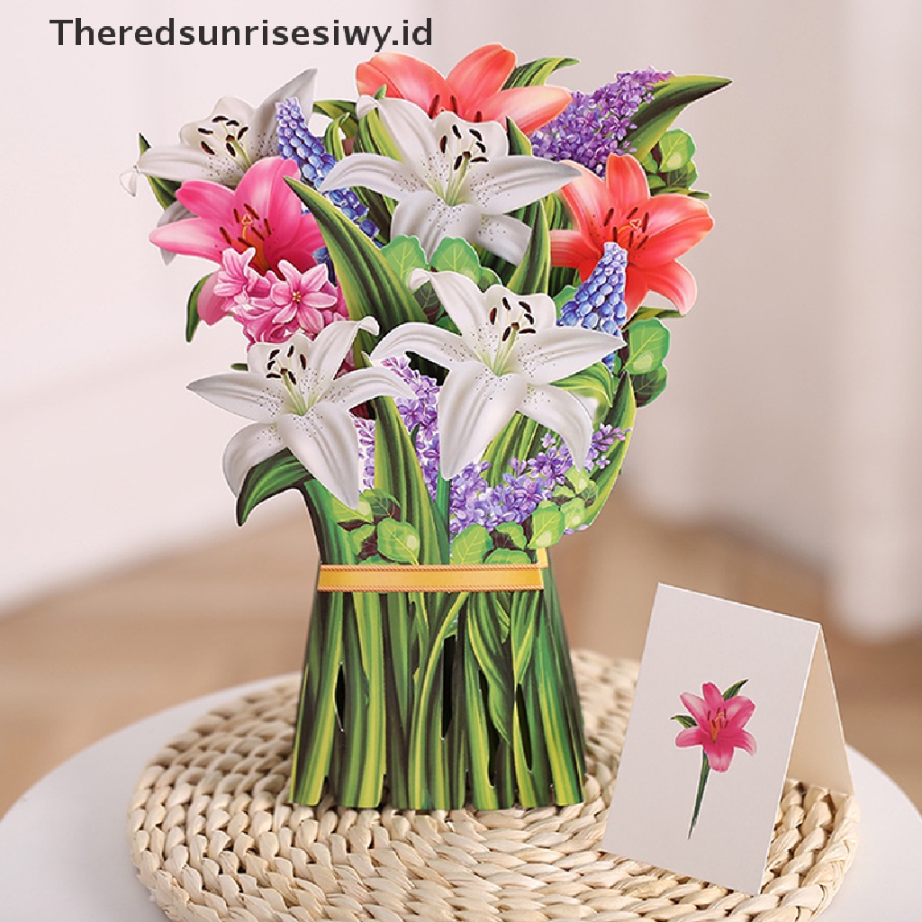 # Kado Mom &amp; PAPA DIY # 3d Stereo Bouquet Greeg Card Kertas Ukir Hadiah Kartu Greeg Liburan Stereo~