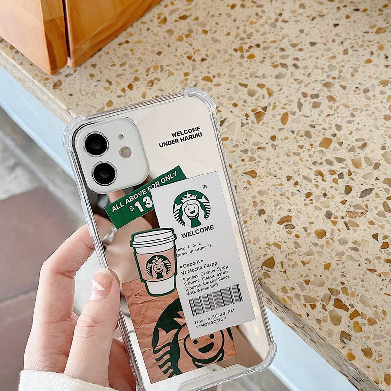 【Shock Proof Mirror】Silicone Soft Case Iphone 6S 7 8 Plus X XR XS Max IPhone 11 12 13 14 Pro Max 14 Plus 7+ 8+ 12 13 mini Starbucks