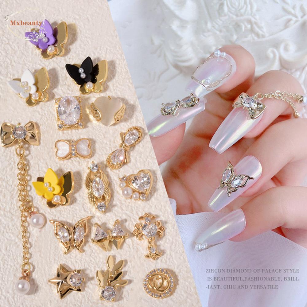 Mxbeauty Hiasan Kuku 3d Bentuk Hati / Kupu-Kupu Aksen Zircon + Berlian Imitasi Untuk Nail Art / Manicure Diy