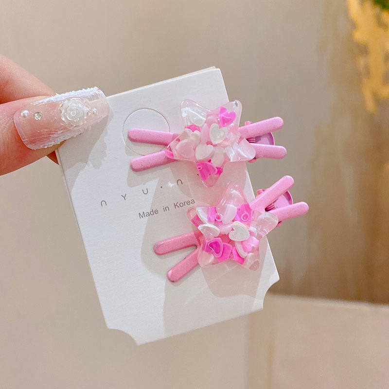 2pak Versi Korea Bintang Berujung Lima Warna Permen Jepit Rambut Silang Modis Berkelas Warna Solid Poni Sisi Klip Hiasan Kepala Perempuan