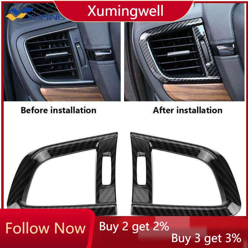 2pcs Cover Trim Ventilasi Ac Depan Samping Mobil Bahan ABS Carbon Fiber Untuk Honda CR-V CRV 2017 2018 2019 2020