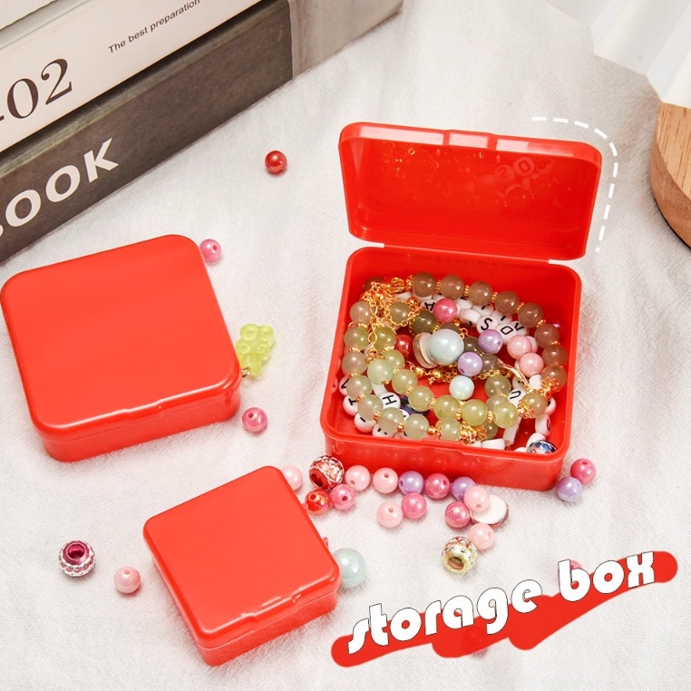 Mini Merah Plastik Persegi Flip-top Organizer Perhiasan Tahan Debu Tahan Air Anting Kalung Gelang Kotak Penyimpanan Desktop Serba Serbi Kotak Sortir