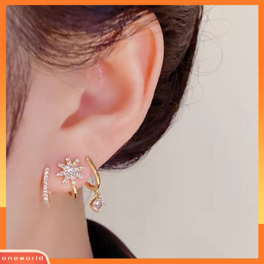 [EONE] 1pasang Ear Studs Claw 3baris Elegan Temperamen Emas Hadiah Hypoallergenic Bling Berlian Imitasi Bintang Wanita Anting Fashion Perhiasan