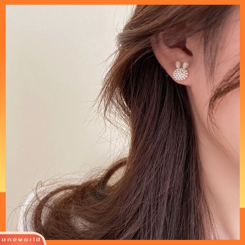 [EONE] 1pasang Ear Studs Faux Opal Temperamen Elegan Lucu Berkilau Tinggi Mutiara Imitasi Kelinci Bunny Wanita Anting Perhiasan Fashion