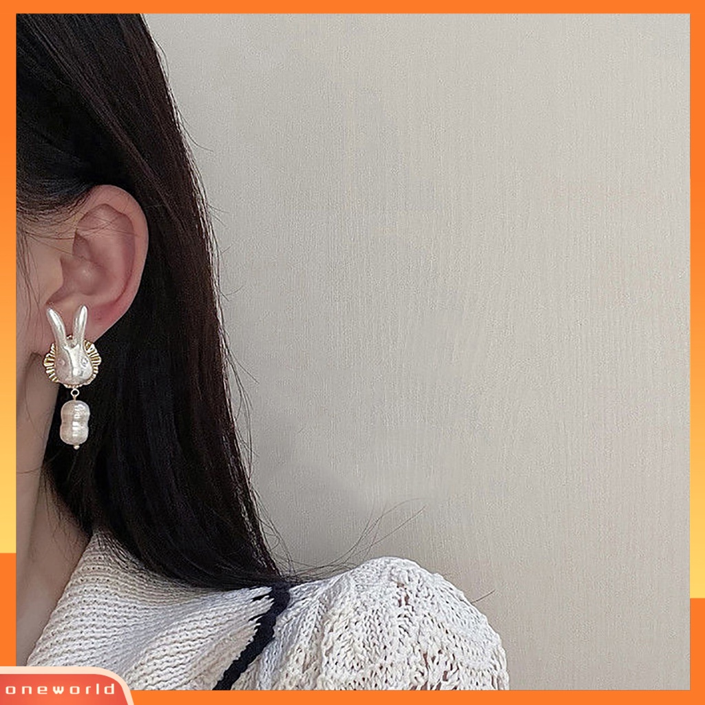 [EONE] 1pasang Ladies Earrings Trendy Good-looking Elegan Pakaian Sehari-Hari Alloy Rabbit Faux Pearl Drop Earrings Aksesoris Pesta