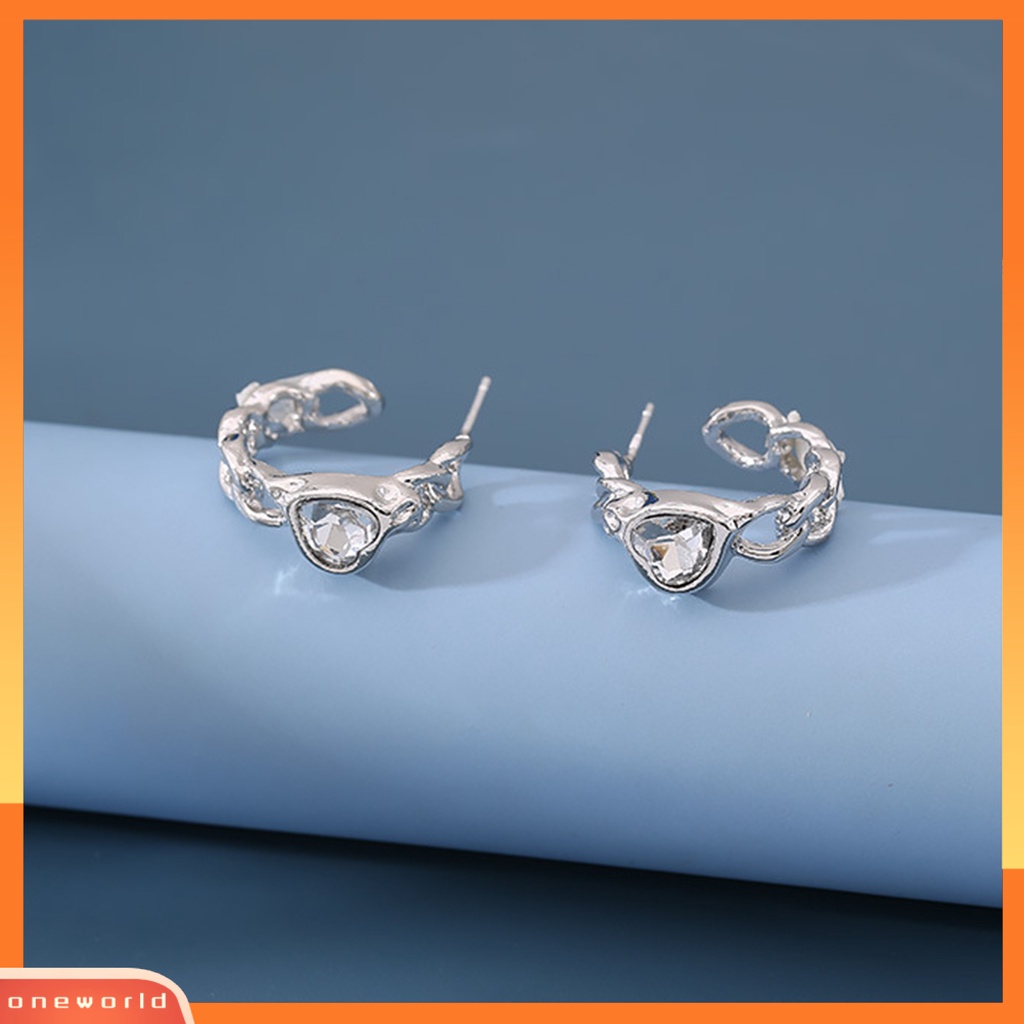 [EONE] 1pasang Arch Hollow Rantai Piercing Wanita Anting Hias Bentuk Hati Cubic Zirconia Ear Studs Pesta Perhiasan