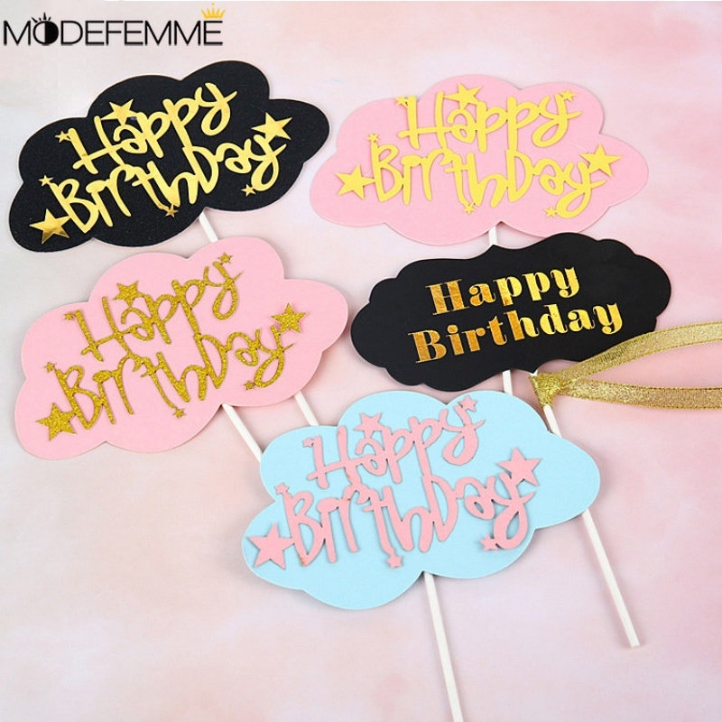 Kertas Kue Mengkilap Insert Piring Baking Dessert Dekorasi Aksesoris Mousse Ice Cream Cupcake Ornamen Happy Birthday Cloud Topper Card