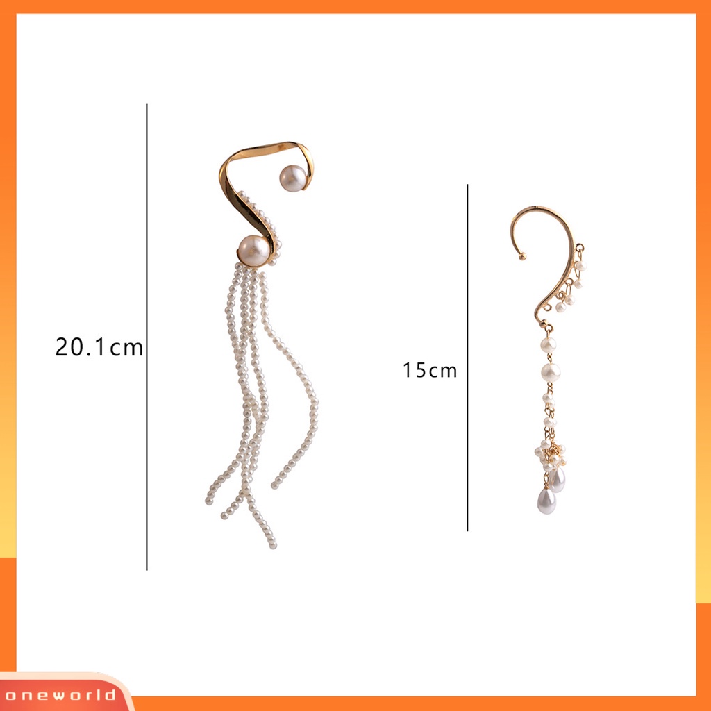 [EONE] 1pc Klip Telinga Berlebihan Temperamen Panjang Tidak Teratur Non Piercing Hias Hadiah Mutiara Imitasi Rumbai Liontin Anting Wanita Perhiasan Untuk Pesta