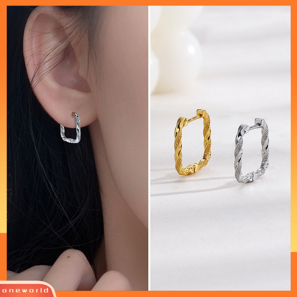 [EONE] 1pc Wanita Anting Persegi Geometris Warna Emas/Perak Keren Hadiah Mini Mungil Logam Memutar Ladies Earring Fashion Perhiasan