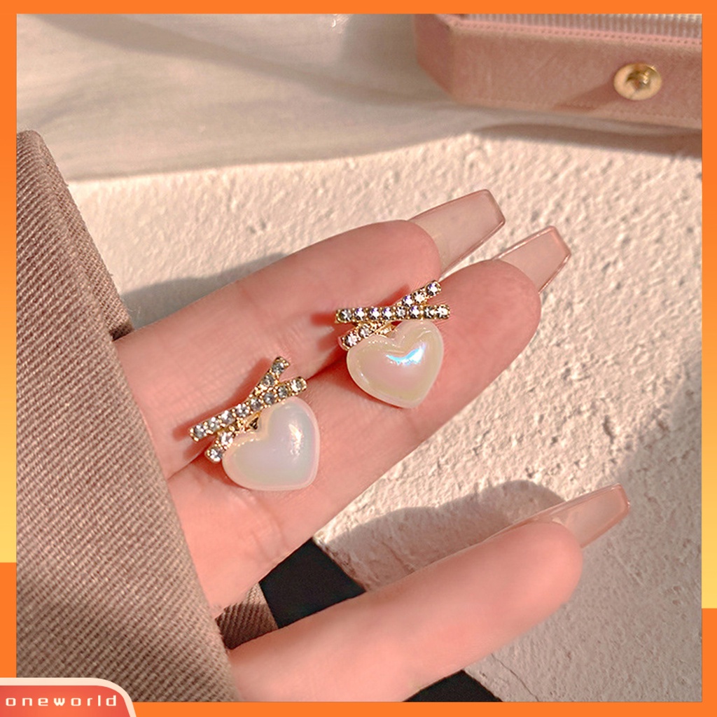 [EONE] 1pasang Menjuntai Anting Cinta Manis Hati Temperamen Elegan Emas Tinggi Gloss Faux Pearl Drop Earrings Fashion Jewelry