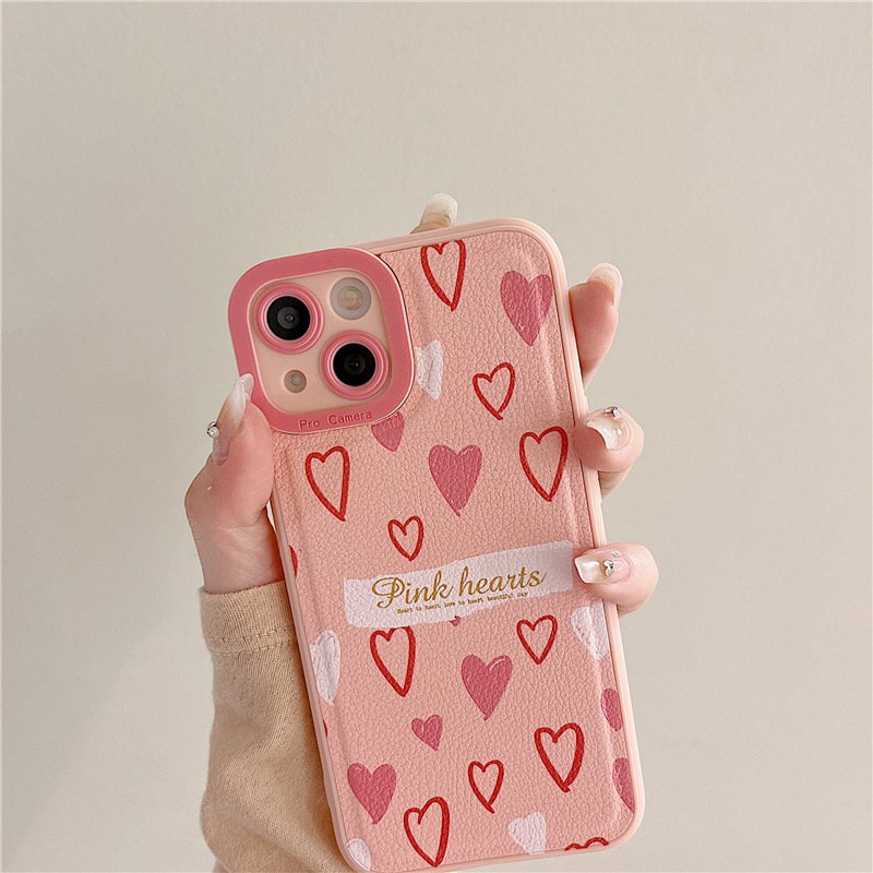 Leather Pink Love Soft Silicon Case HP iP iPhone 7 8 14 + Plus SE 2020 X XS XR Max 11 12 13 Pro Max FTD Casing Apple