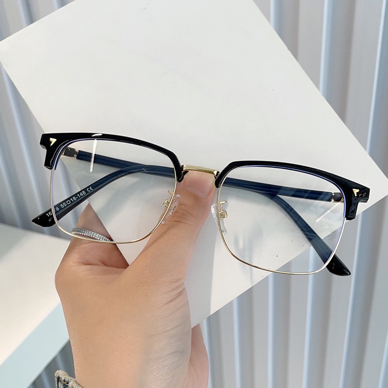 (YUZHU) Tr90 Metal Square Frame Meter Kuku Anti Cahaya Biru Kacamata Untuk Wanita Korea Fashion Bingkai Alis Kacamata Komputer Anti Radiasi