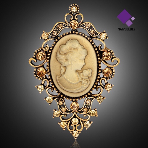 &lt; Naiveblues &gt; Vintage Berlian Imitasi Buket Wanita Kecantikan Kepala Cameo Pin Perhiasan Hadiah