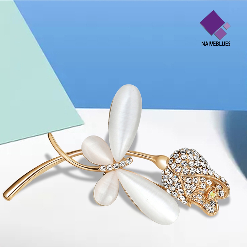 &lt; Naiveblues &gt; Perhiasan Wanita Breastpin Capung Bunga Shiny Zircon Faux Pearl Brooch