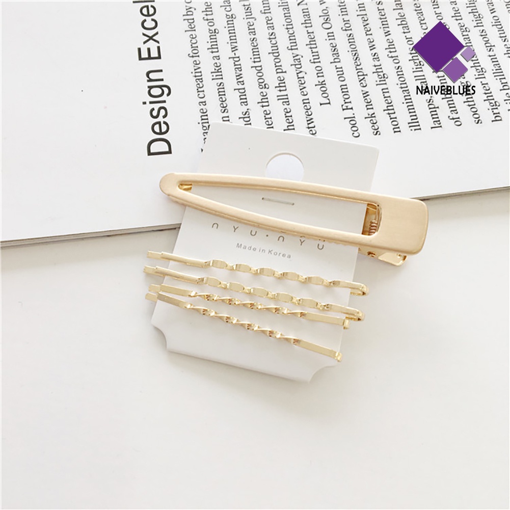&lt; Naiveblues &gt; 4Pcs/Set Sweet Faux Pearl Metal Barrette Wanita Klip Samping Jepit Rambut