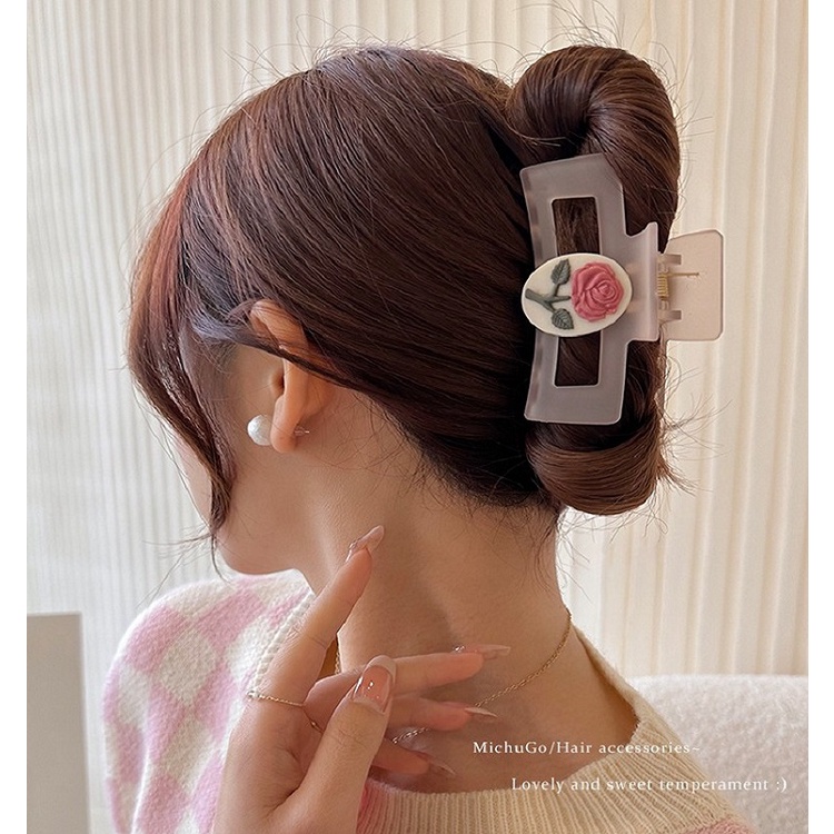 Bando Jepit Oversize Gaya Korea HELLO GIRL Jelly Pink Rose