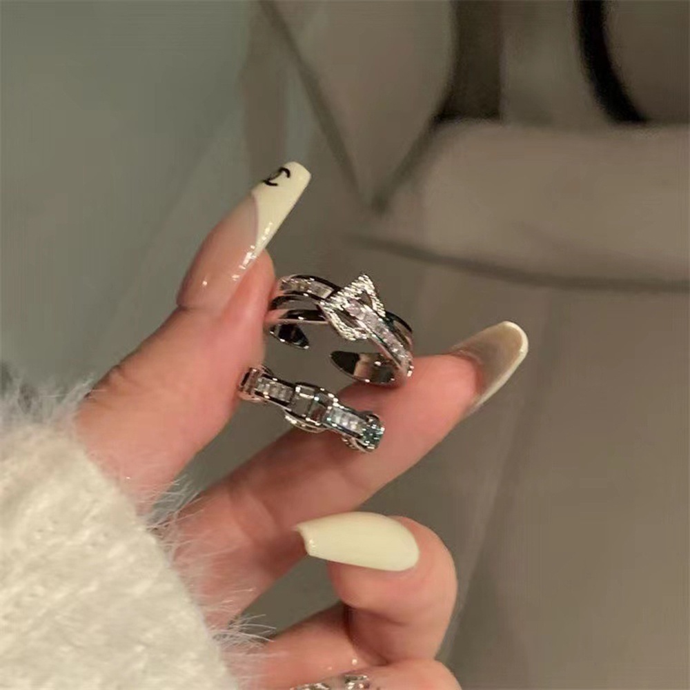 Cincin Huruf Zirkon Mengkilap Indah Wanita Gadis Cincin Pembukaan Unik Aksesoris Perhiasan