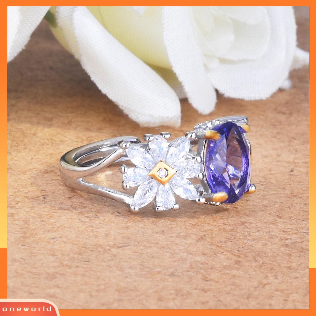 [EONE] Indah Wanita Cincin Dengan Bukaan Adjustable Kristal Imitasi Amethyst Jari Band Nikmat Pesta