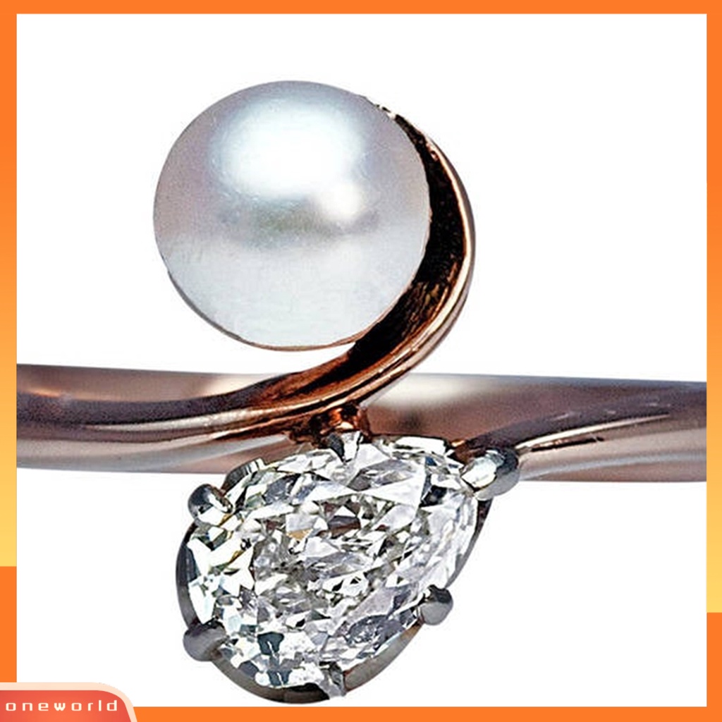 [EONE] Menawan Kulit-Menyentuh Cincin Lady Tembaga Faux Pearl Cubic Zirconia Finger Band Perhiasan Aksesori