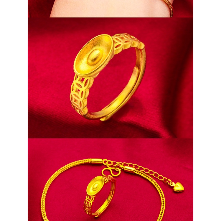 Goldkingdom Perhiasan Fashion 24K Bangkok Aksesoris Ready Stock Gelang Harta Karun Wanita Baru Gelang Cincin Emas Pasir