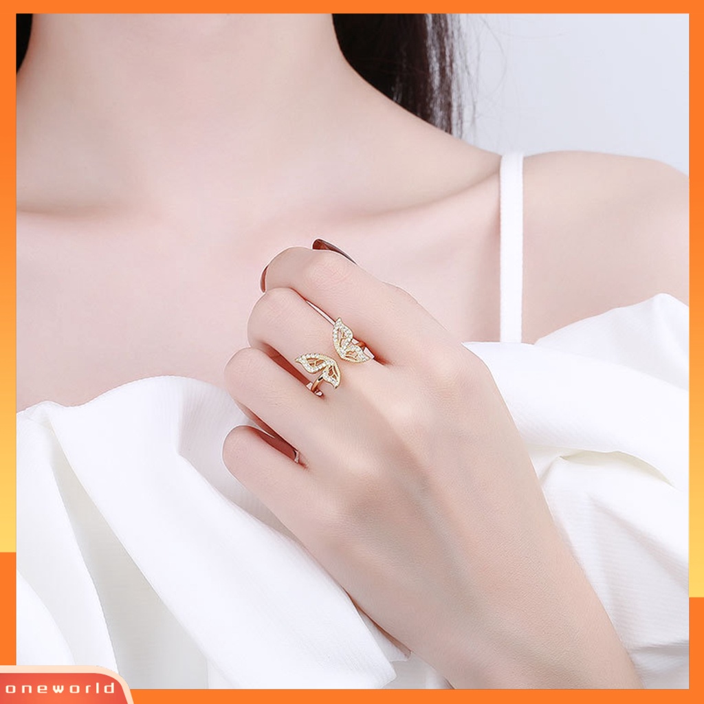 [EONE] Wanita Cincin Geometris Berlian Imitasi Mengkilap Hias Sparkling Adjustable Opening Hias Hadiah Butterfly Knuckle Ring Charm Perhiasan Untuk Pacaran