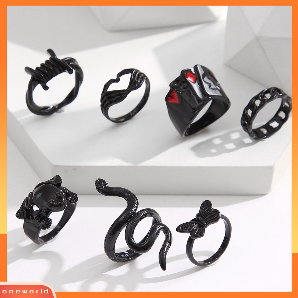 [EONE] 7pcs Pita Jari Gaya Barat Vintage Electroplating Geometris Hypoallergenic Berdandan Aksesori Perhiasan Berlebihan Cincin Gotik Berlapis Hitam Untuk Kehidupan Sehari-Hari