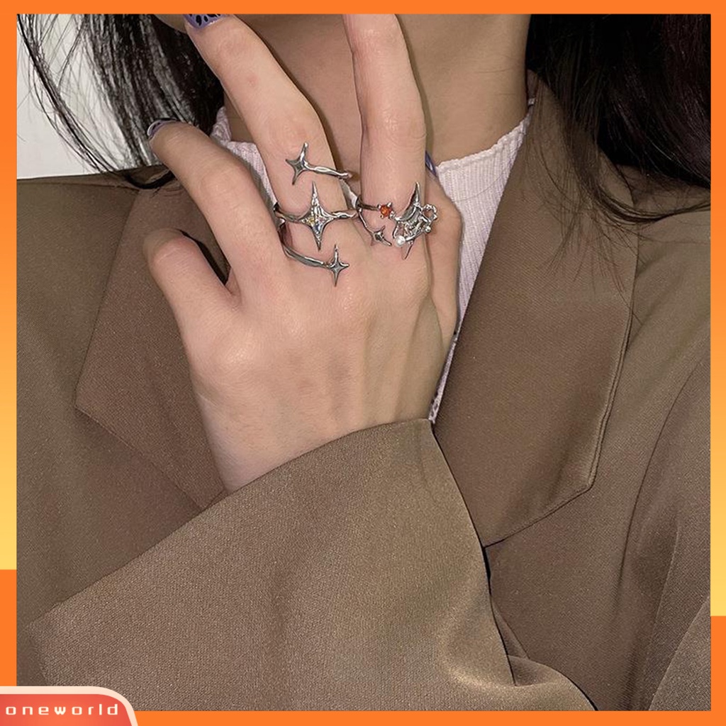 [EONE] Adjustable Multi Layer Temperamen Wanita Cincin Kreatif Spiral Salib Bintang Terbuka Cincin Perhiasan Aksesoris