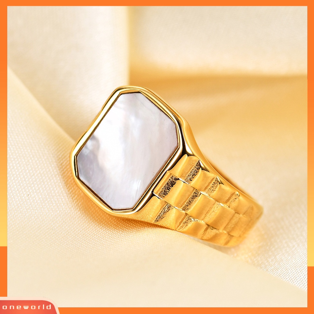 [EONE] Wanita Cincin Gaya Sederhana Warna Vibrant Tahan Karat Luntur Mengkilap Hias Baja Titanium Vintage Mewah Square Lady Ring Perhiasan Fashion Untuk Wanita