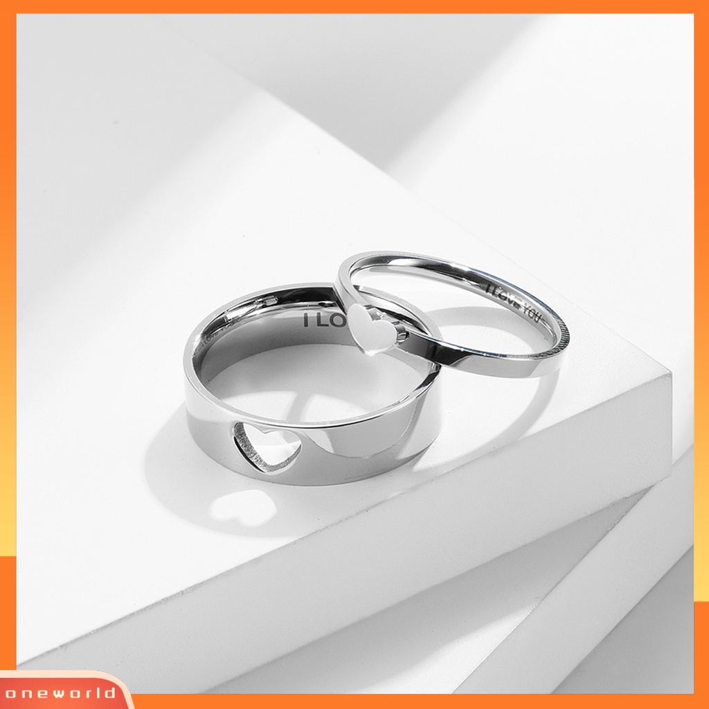 [EONE] 2pcs Cincin Jari Electroplating Bright Luster Hollowed Heart High Polished Pengerjaan Indah Berdandan Permukaan Halus Yang Sesuai Dengan Hati Janji Cincin Perhiasan Aksesoris