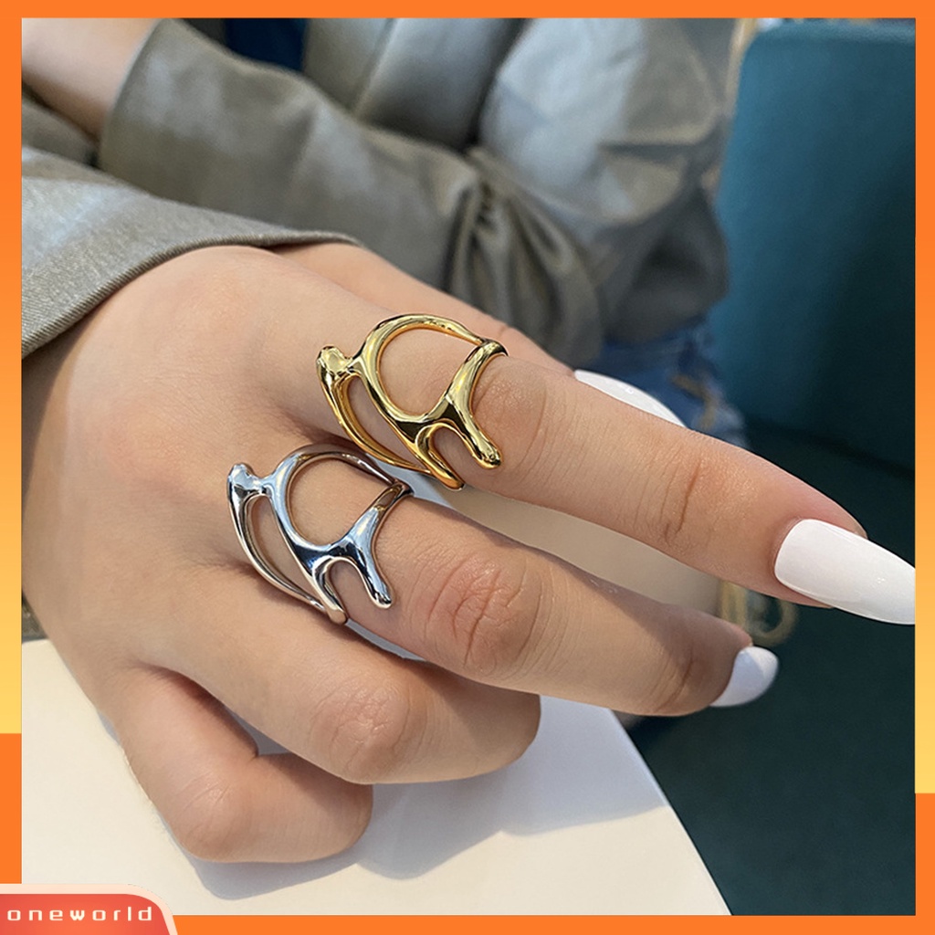 [EONE] Wanita Cincin Pembukaan Geometris Tidak Teratur Dapat Disesuaikan Tren Baru Berongga Cabang Logam Jari Cincin Perhiasan Fashion