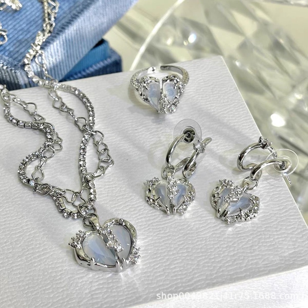 Set Cincin Rantai Tulang Selangka Modis Dan High-end, Jinhang Kecantikan, Multi-layer Berkilau Berlian Split Micro Hias Zirconia Cinta Kalung Untuk Wanita