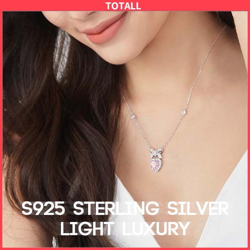 COD Kalung perak sterling S925 Kalung busur untuk wanita Liontin rantai tulang selangka hati cinta-Totall