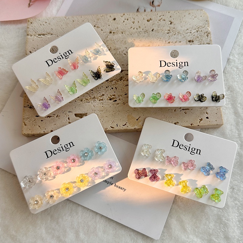 6pasang/set Set Anting Tusuk Kupu-Kupu Bunga Beruang Kecil Fashion Untuk Wanita