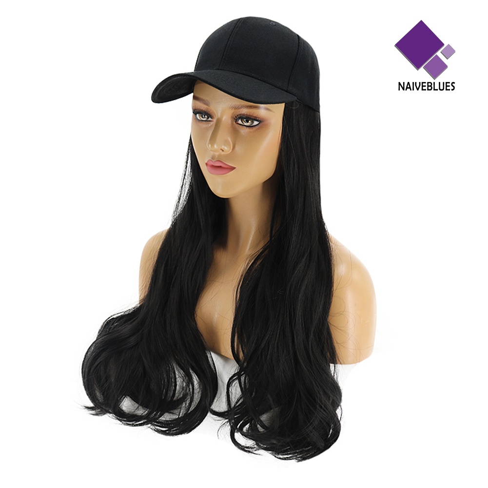 &lt; Naiveblues &gt; Wanita Menawan Lady Panjang Keriting Sintetis Wig Sopak Ekstensi Dengan Topi