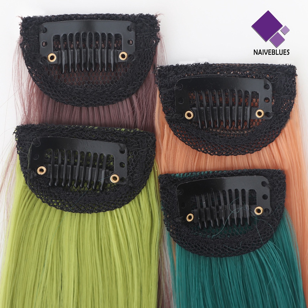 &lt; Naiveblues &gt; Wanita Lady Multi Warna Panjang Lurus Gantung Telinga Pesta Ekstensi Rambut