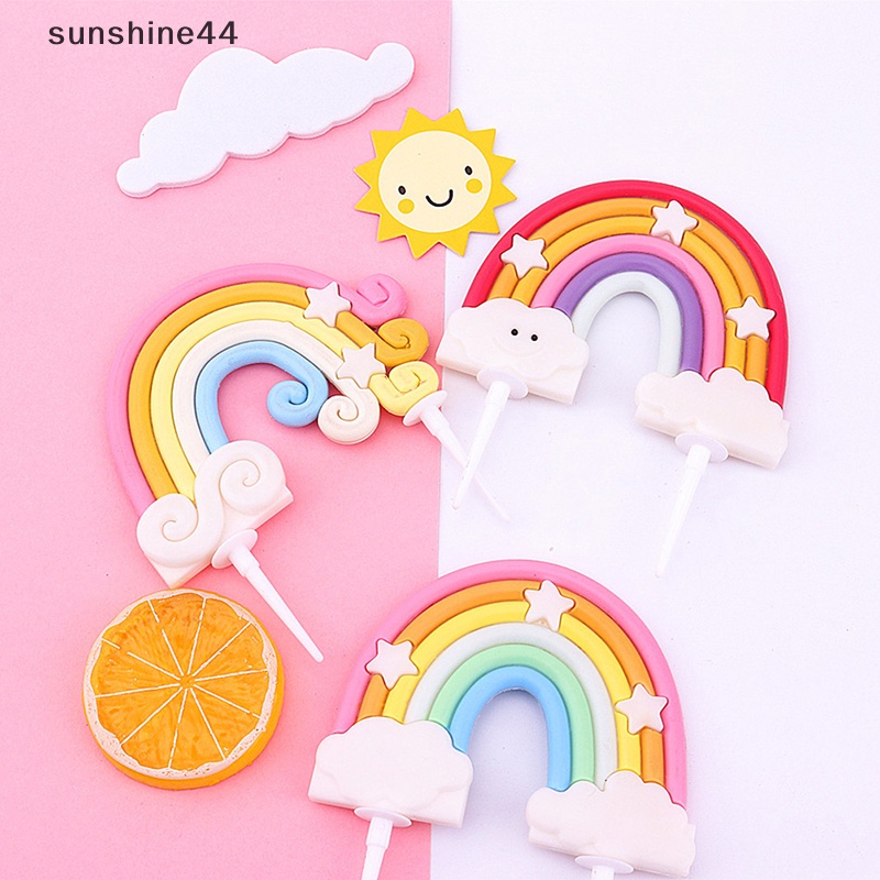 Sunshine Rain Dekorasi Kue Ulang Tahun Lucu Kartun Rain Cake Toppers Anak Perempuan Happy Rain Cloud Unicorn Birthday Cupcake Decor ID