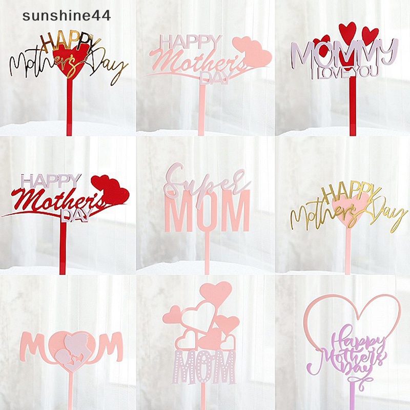 Sunshine INS Mom Birthday Cake Topper Golden Love Akrilik Terbaik Mom Day Pesta Hiasan Kue Rumah Ibu &amp;#39; s Hadiah Liburan Dessert Dekorasi ID