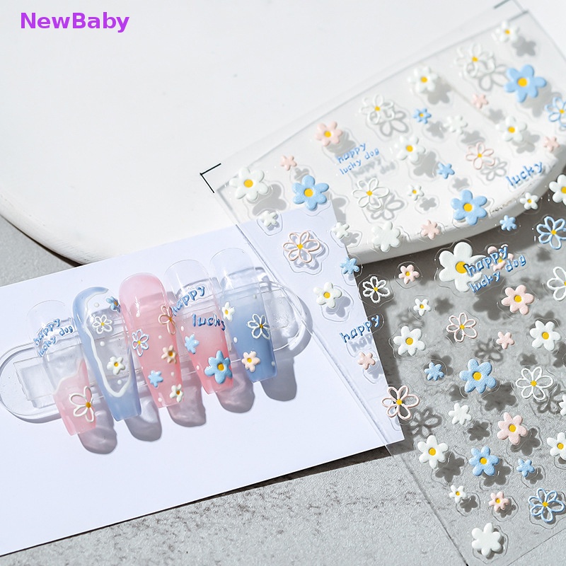 Newbaby Nail Art Stiker Musim Semi SunflowersDecals Floral Fern 3D Self Adhesive Stickers ID