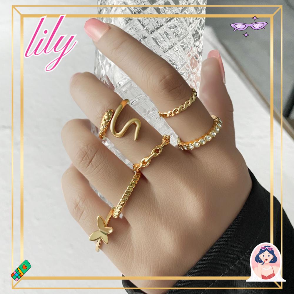 Lily Knuckle Rings Set Perhiasan Hadiah Punk Metal Vintage BOHO Midi Rings